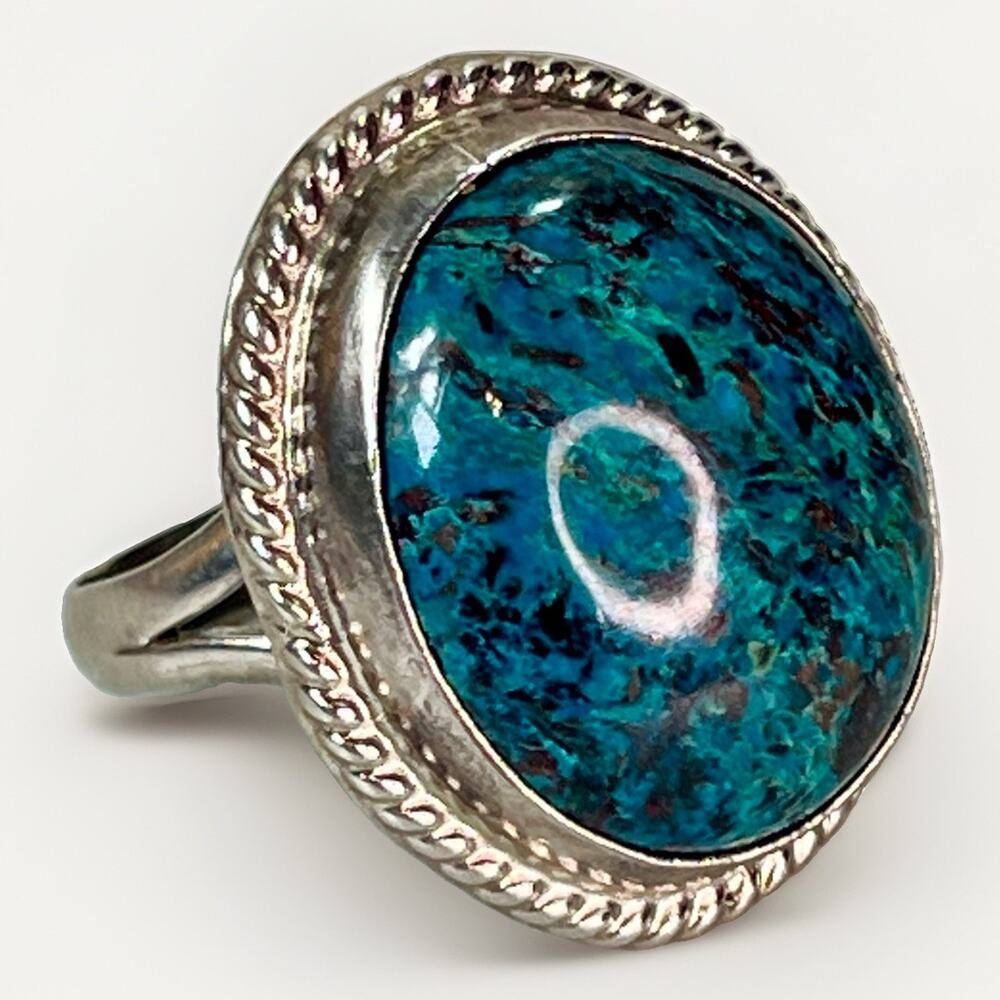 Vtg TAXCO JLL Mexico 925 Sterling Silver Chrysocolla Statement Ring Sz 8.5 19.7g